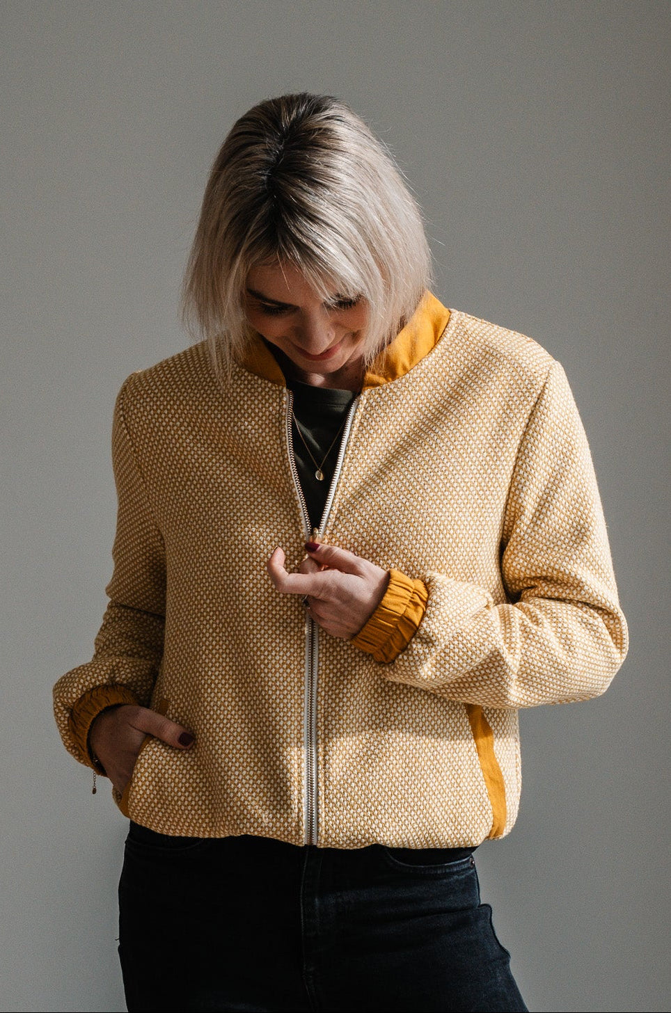 Sjiek Reversible Bomber Jacket - Yellow Bouclé