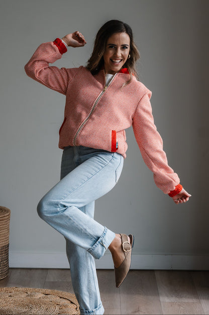 Sjiek Reversible Bomber Jacket - Coral Orange Bouclé