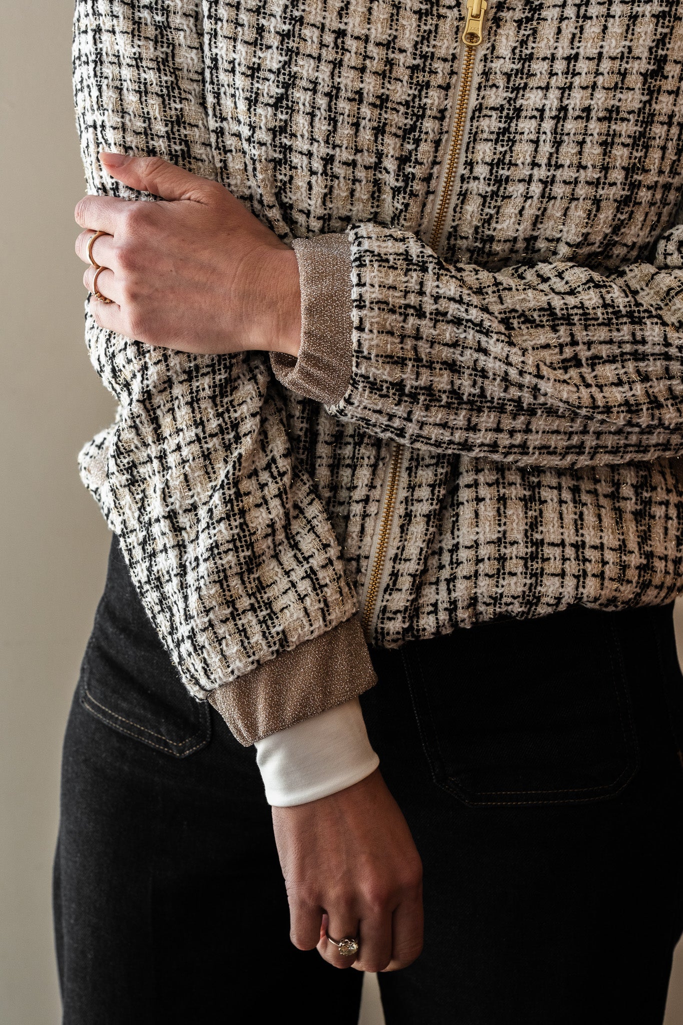Sjiek Reversible Bomber Jacket - White Bouclé