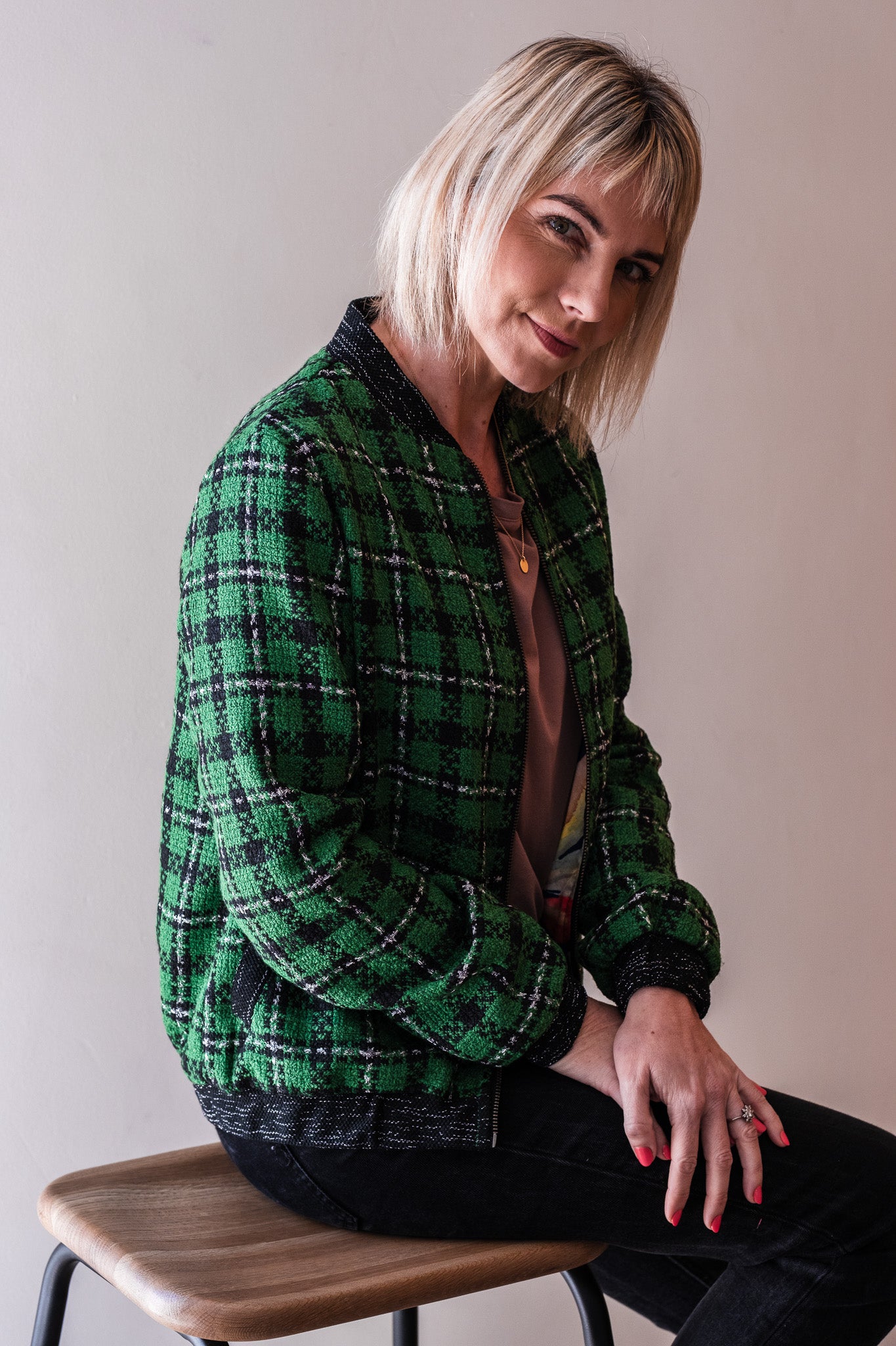 Sjiek Reversible Bomber Jacket - Green Bouclé