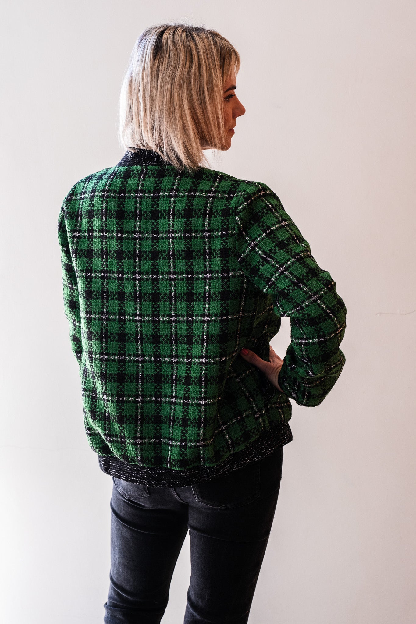 Sjiek Reversible Bomber Jacket - Green Bouclé