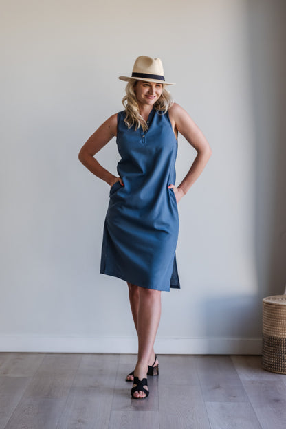 Surrender Shirt Dress - Blue Linen