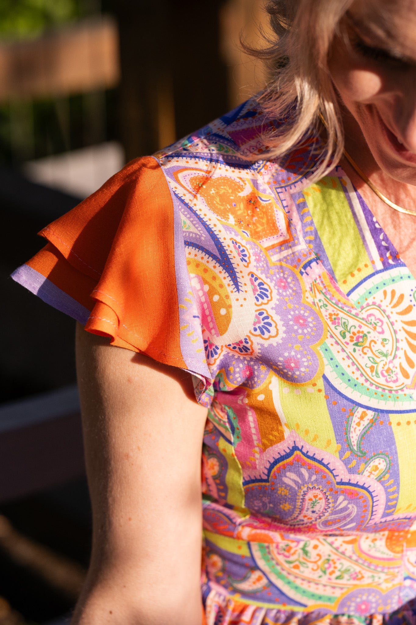 Joyful Dress - Orange scarf print