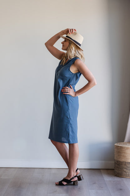 Surrender Shirt Dress - Blue Linen
