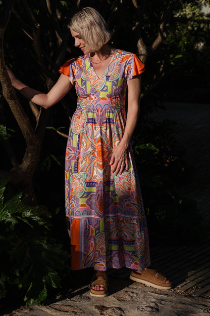 Joyful Dress - Orange scarf print