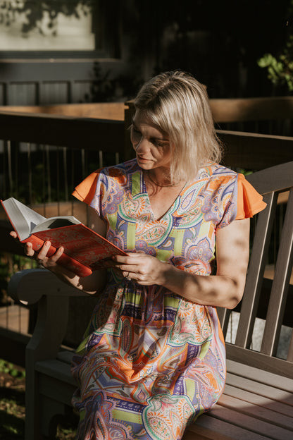 Joyful Dress - Orange scarf print