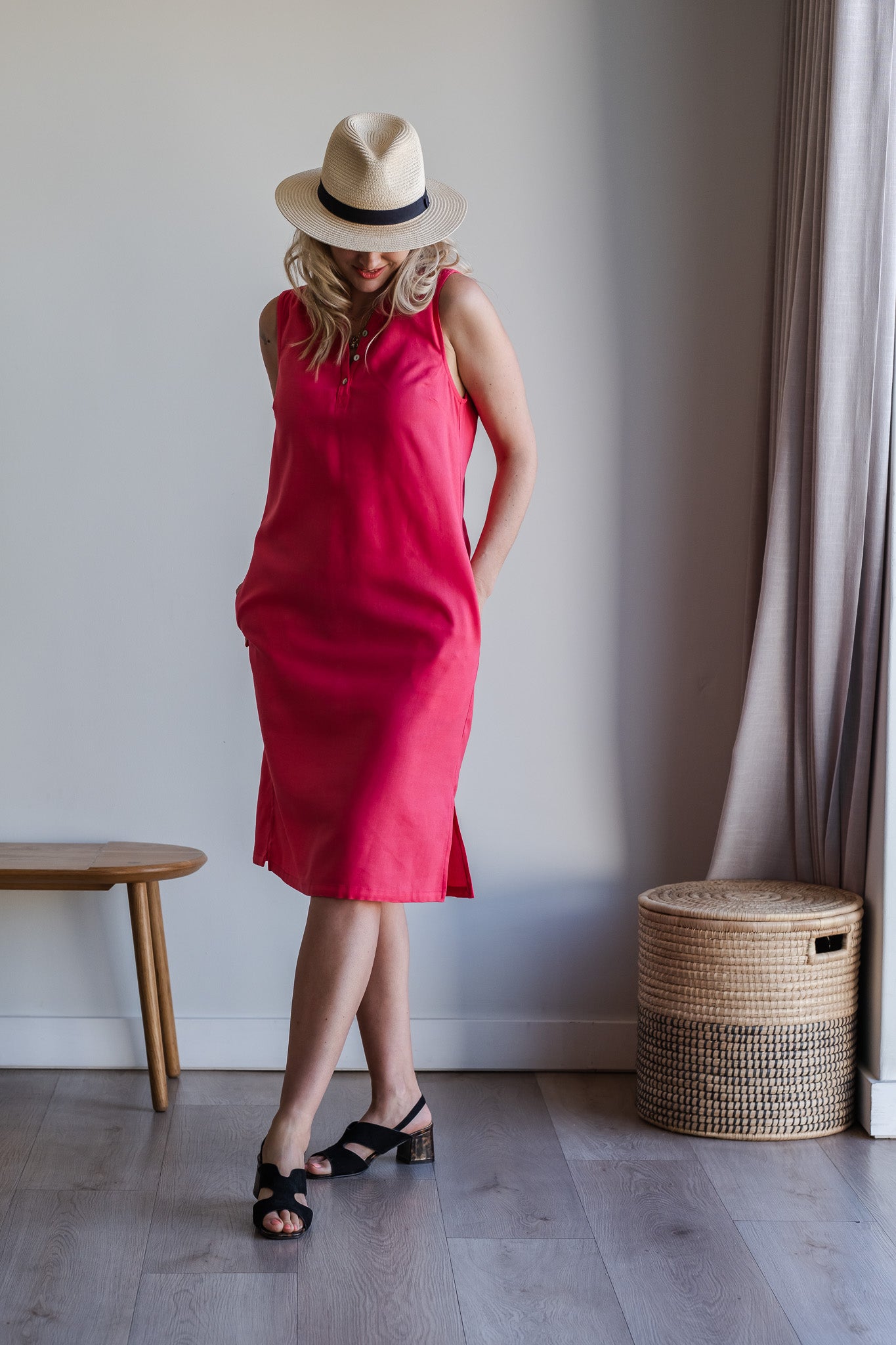 Surrender Shirt Dress - Coral Red Linen