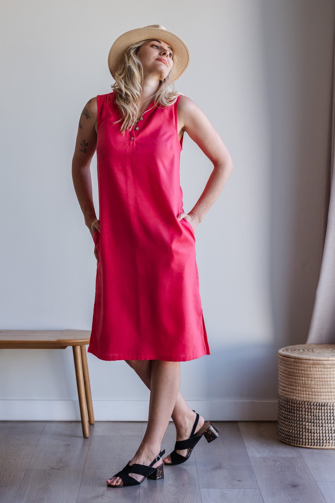 Surrender Shirt Dress - Coral Red Linen