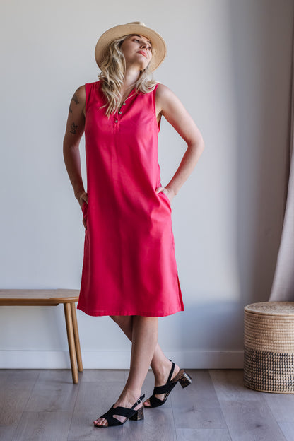 Surrender Shirt Dress - Coral Red Linen
