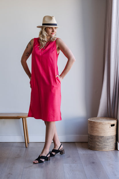Surrender Shirt Dress - Coral Red Linen