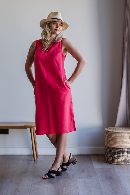Surrender Shirt Dress - Coral Red Linen