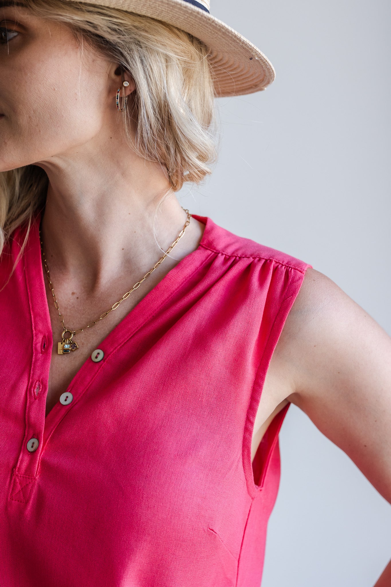 Surrender Shirt Dress - Coral Red Linen