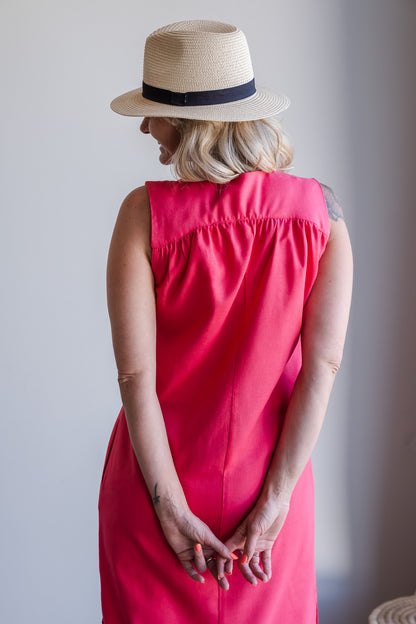 Surrender Shirt Dress - Coral Red Linen