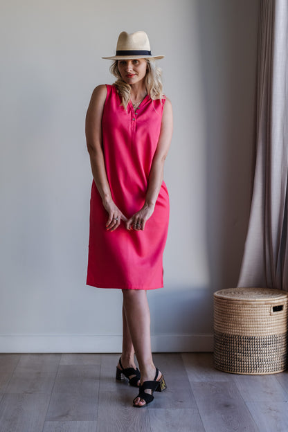 Surrender Shirt Dress - Coral Red Linen