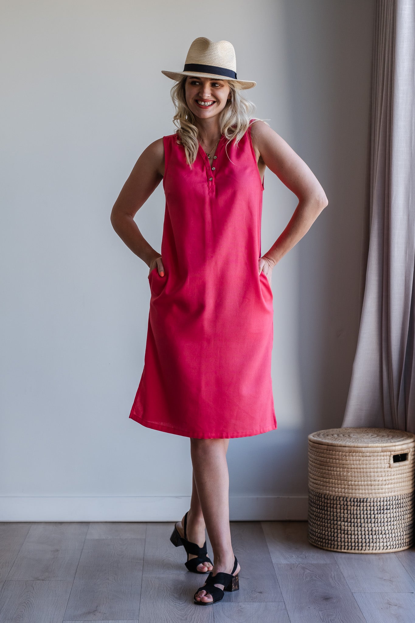 Surrender Shirt Dress - Coral Red Linen