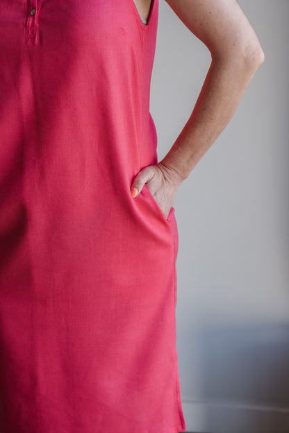 Surrender Shirt Dress - Coral Red Linen