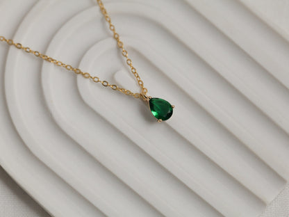 Teardrop Emerald Pendant Necklace