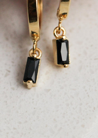 Square Crystal Hoop Earrings - Clear & Black