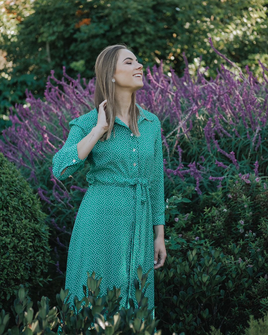 Green Spotted Button-through Dress