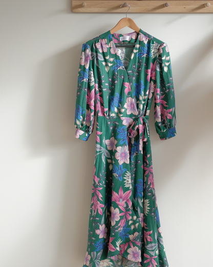 Full-of-life Floral Linen Wrap Dress (Pre-order)