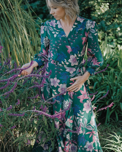 Full-of-life Floral Linen Wrap Dress (Pre-order)