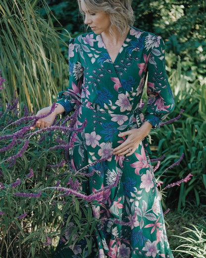 Full-of-life Floral Linen Wrap Dress