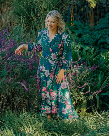 Full-of-life Floral Linen Wrap Dress